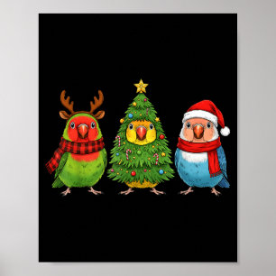 Retro Christmas Lovebird Parrot Santa Reindeer Poster