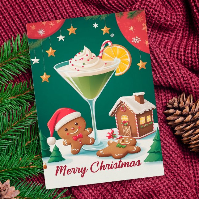 Retro Christmas Martini Gingerbread Holiday Card (Creator Uploaded)