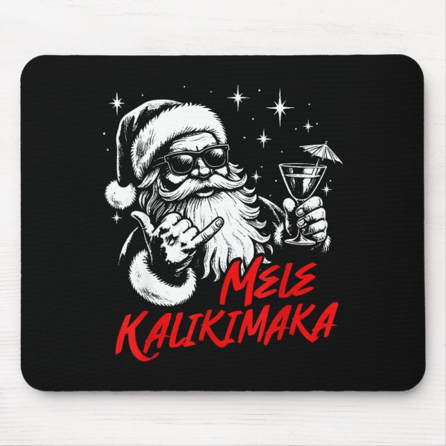 Retro Christmas Mele Kalikimaka Santa Shaka Hawaii Mouse Pad (Front)