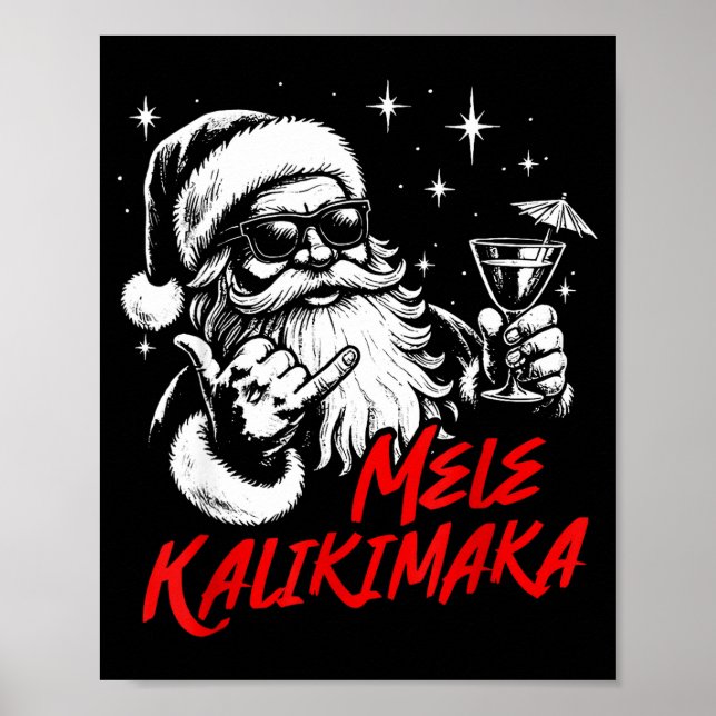 Retro Christmas Mele Kalikimaka Santa Shaka Hawaii Poster (Front)