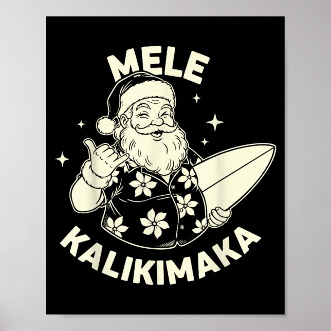 Retro Christmas Mele Kalikimaka Santa Shaka Hawaii Poster (Front)