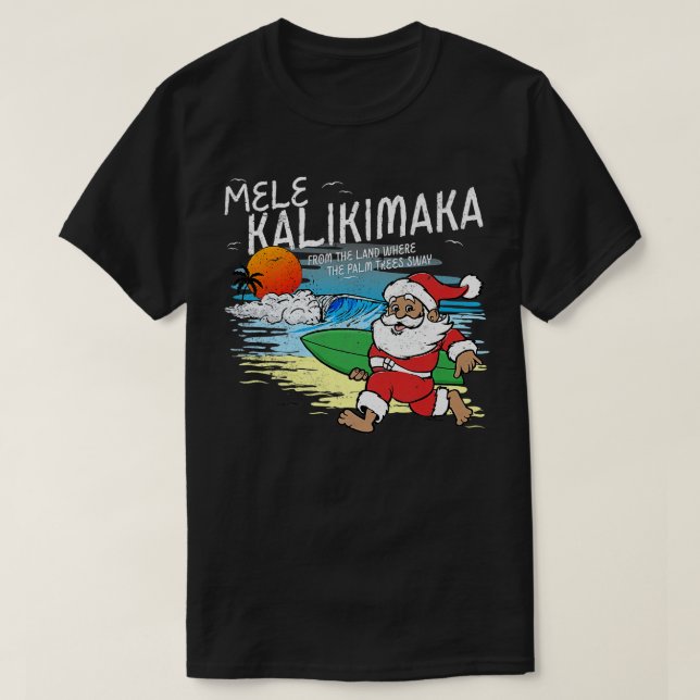 Retro Christmas Mele Kalikimaka Santa Shaka Hawaii T-Shirt (Design Front)