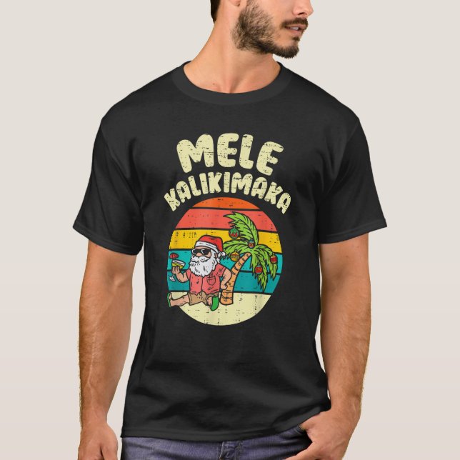 Retro Christmas Mele Kalikimaka Santa Shaka Hawaii T-Shirt (Front)