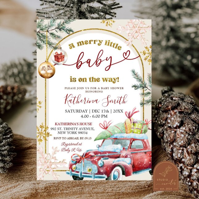 Retro Christmas Merry Little Baby Shower Invitation (Creator Uploaded)