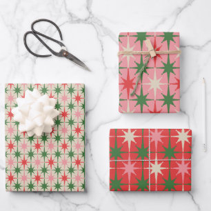Retro Christmas Midcentury Atomic Starburst Stars Wrapping Paper Sheet