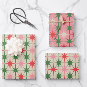 Retro Christmas Midcentury Atomic Starburst Stars Wrapping Paper Sheet