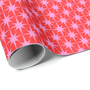 Retro Christmas Midcentury Atomic Stars Pink Red Wrapping Paper