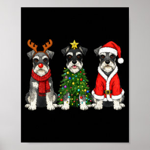 Retro Christmas Miniature Schnauzer Santa Reindeer Poster