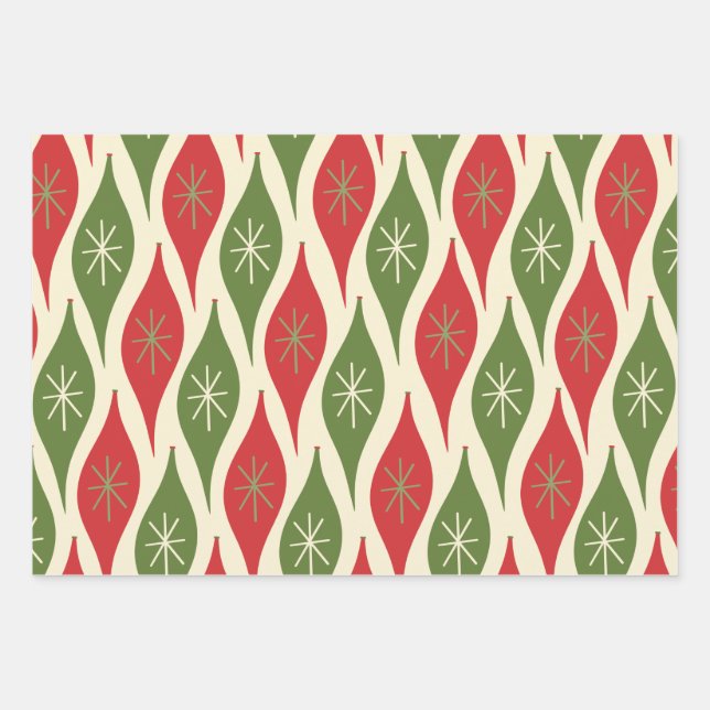 Retro Christmas Mix-and-Match Patterns Wrapping Paper Sheet (Front)