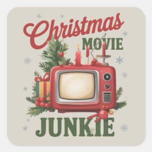 Retro Christmas Movie Junkie Family Party Xmas Square Sticker
