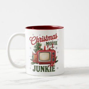 Retro Christmas Movie Junkie Family Party Xmas Two-Tone Coffee Mug