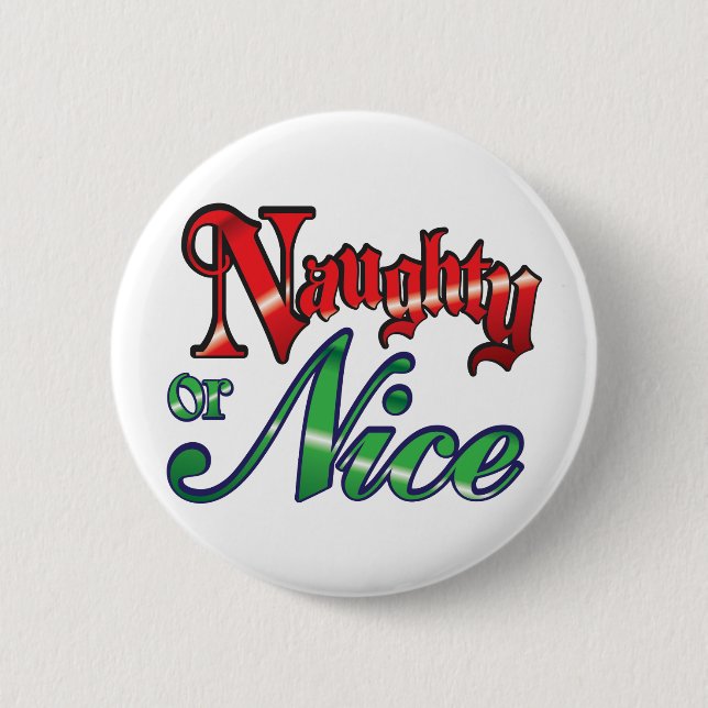 Retro Christmas, Naughty or Nice Red Green Letters 6 Cm Round Badge (Front)