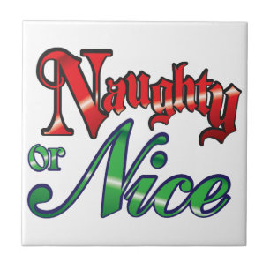Retro Christmas, Naughty or Nice Red Green Letters Ceramic Tile