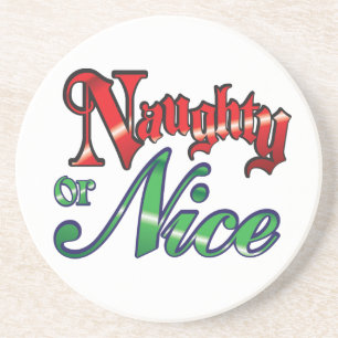 Retro Christmas, Naughty or Nice Red Green Letters Coaster