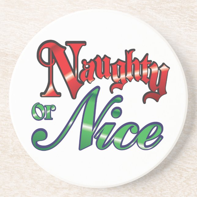 Retro Christmas, Naughty or Nice Red Green Letters Coaster (Front)