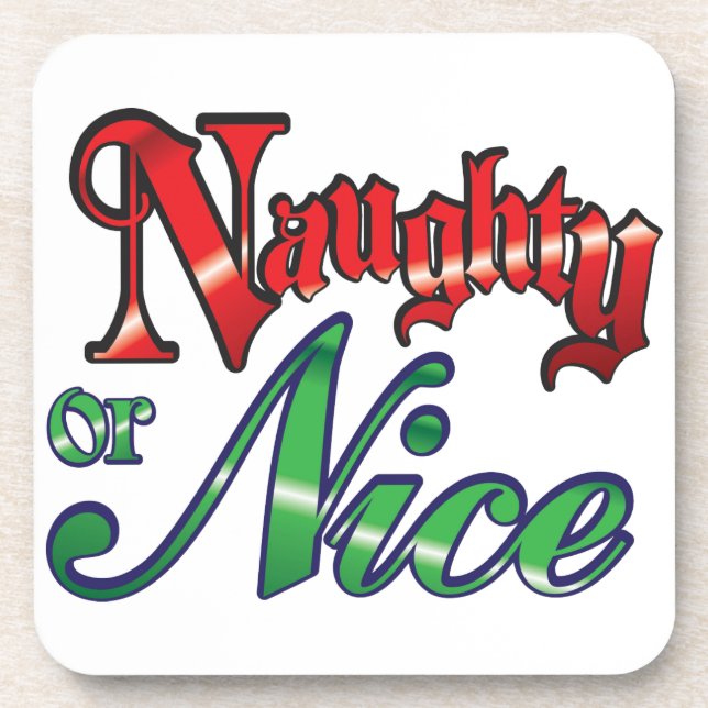 Retro Christmas, Naughty or Nice Red Green Letters Coaster (Front)