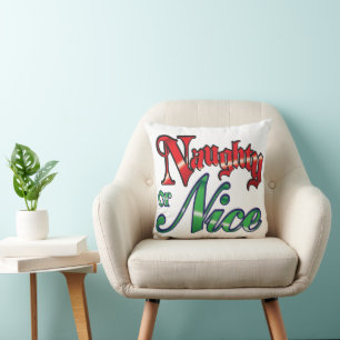 Retro Christmas, Naughty or Nice Red Green Letters Cushion