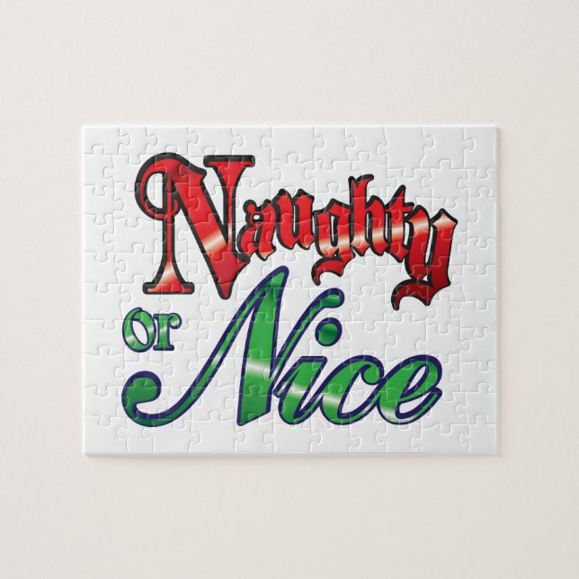 Retro Christmas, Naughty or Nice Red Green Letters Jigsaw Puzzle (Horizontal)
