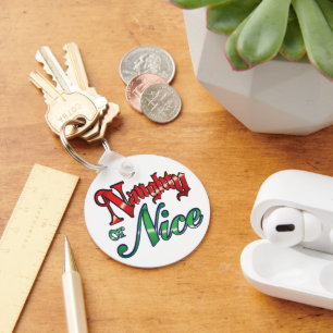 Retro Christmas, Naughty or Nice Red Green Letters Key Ring