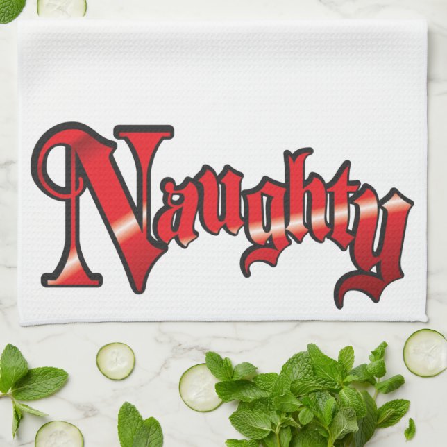 Retro Christmas, Naughty or Nice Red Green Letters Tea Towel (Folded)