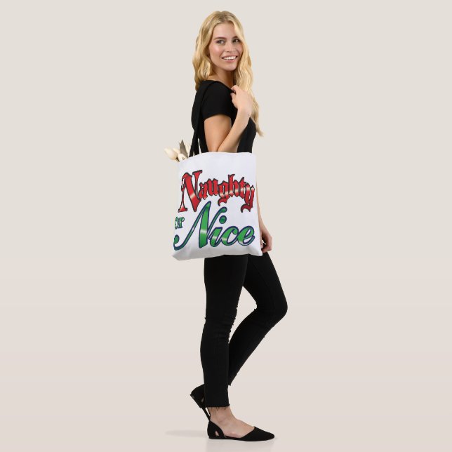Retro Christmas, Naughty or Nice Red Green Letters Tote Bag (On Model)