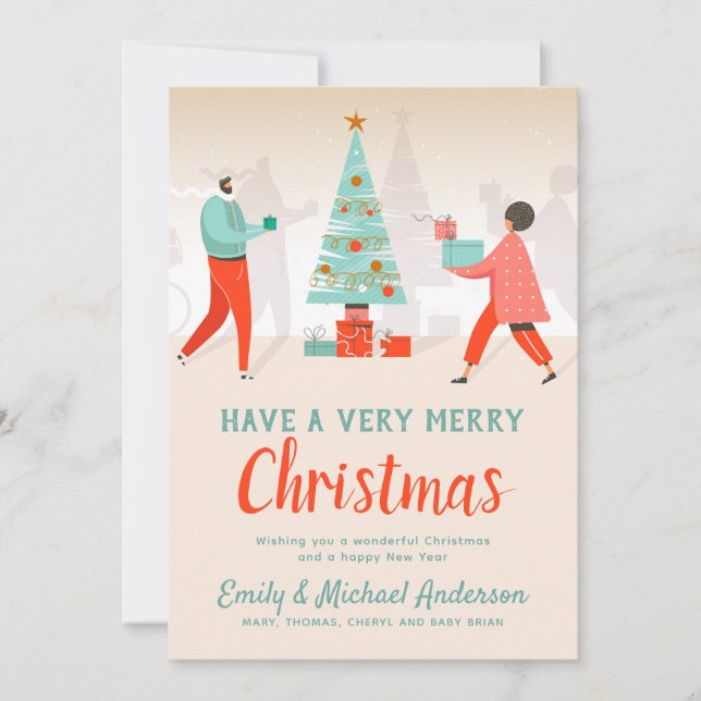 Retro Christmas New Year Annual Letter Digital Holiday Card (Front)