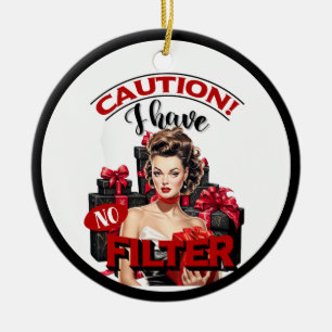 Retro Christmas No Filter Pinup Ceramic Ornament