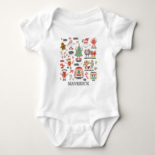Retro Christmas Nostalgic Green And Red Baby Bodysuit