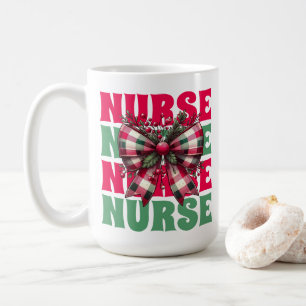 Retro Christmas Nurse Coquette Bow  Coffee Mug