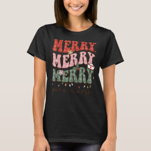 Retro Christmas Nurse Merry PICU Nurse Paediatrics T-Shirt