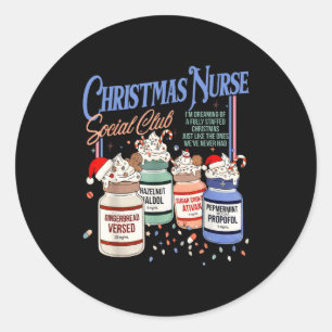 Retro Christmas Nurse Social Icu Nurse Profol Xmas Classic Round Sticker