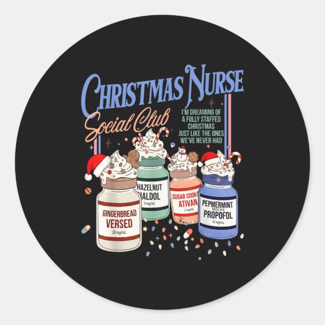 Retro Christmas Nurse Social Icu Nurse Profol Xmas Classic Round Sticker (Front)