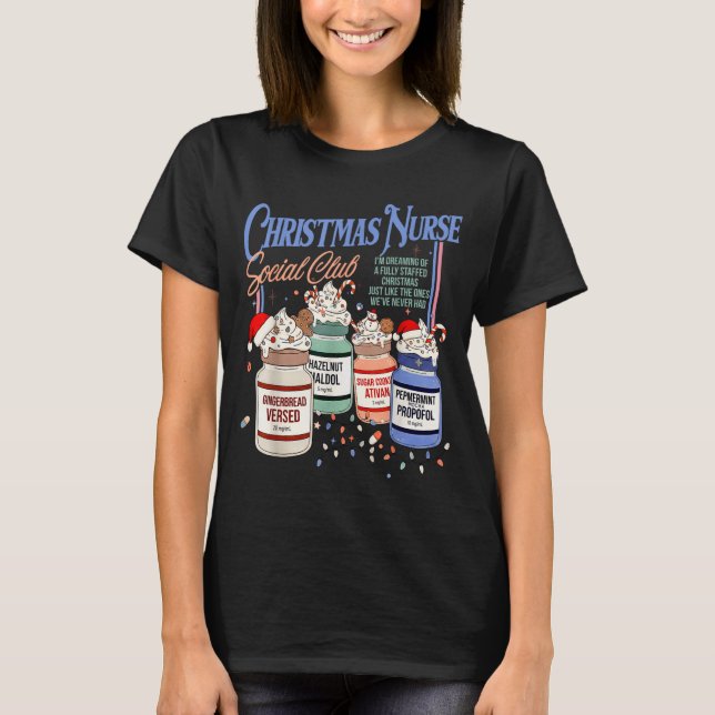 Retro Christmas Nurse Social Icu Nurse Profol Xmas T-Shirt (Front)