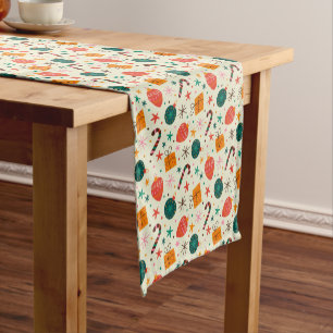 Retro Christmas Ornament and Gift Pattern Short Table Runner