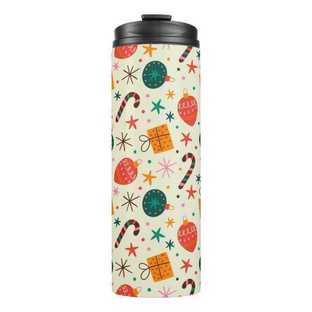 Retro Christmas Ornament and Gift Pattern Thermal Tumbler (Front)