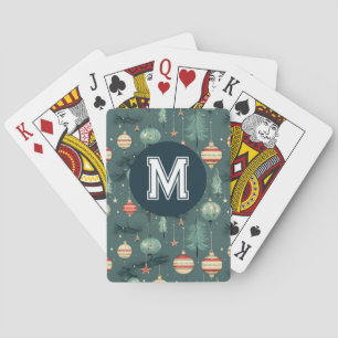 Retro Christmas Ornament Monogram Playing Cards
