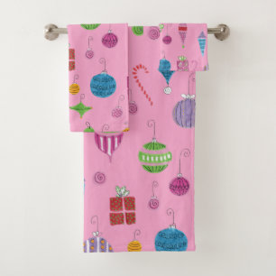 Retro Christmas Ornament Pattern Hand Drawn Bath Towel Set