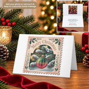 Retro Christmas Ornament Postage Stamp Card