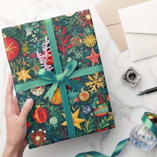 Retro Christmas Ornament Vintage Nostalgic Wrapping Paper