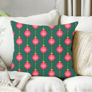 Retro Christmas Ornament Vintage Red Pink Green Cushion