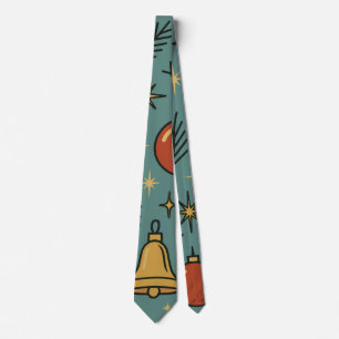 Retro Christmas Ornaments Bells and Stars Pattern Tie