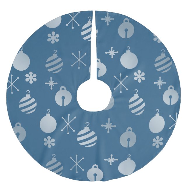 Retro Christmas Ornaments Blue Silver Brushed Polyester Tree Skirt (Front)