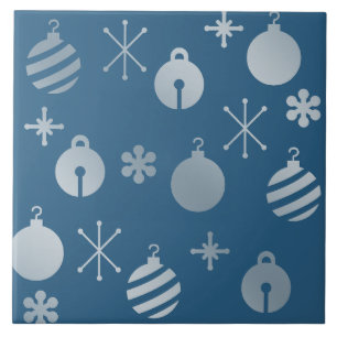 Retro Christmas Ornaments Blue Silver Ceramic Tile