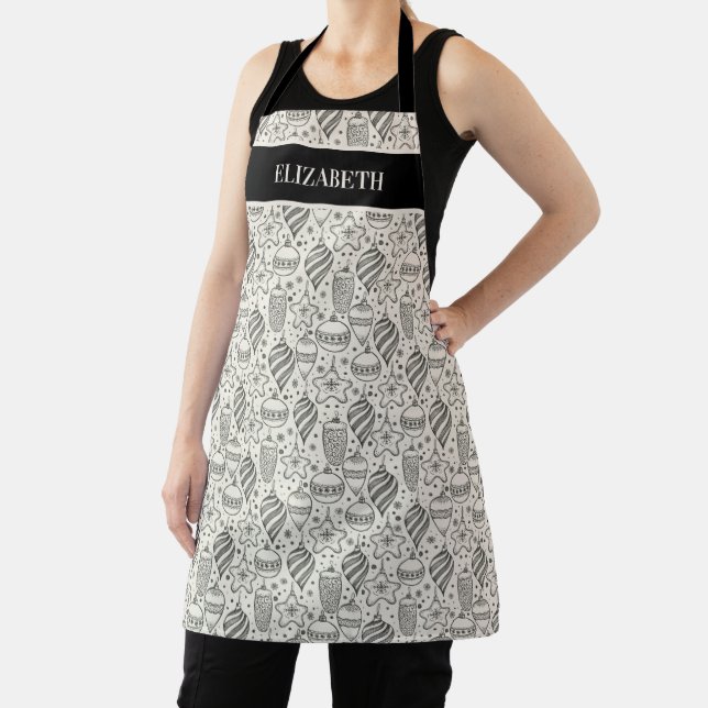 Retro Christmas Ornaments Custom Personalised Apron (Insitu)