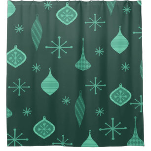 Retro Christmas Ornaments Green Shower Curtain