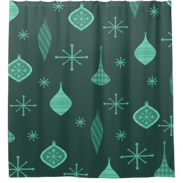 Retro Christmas Ornaments Green Shower Curtain (Front)