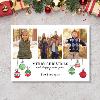 Retro Christmas Ornaments Holiday Card