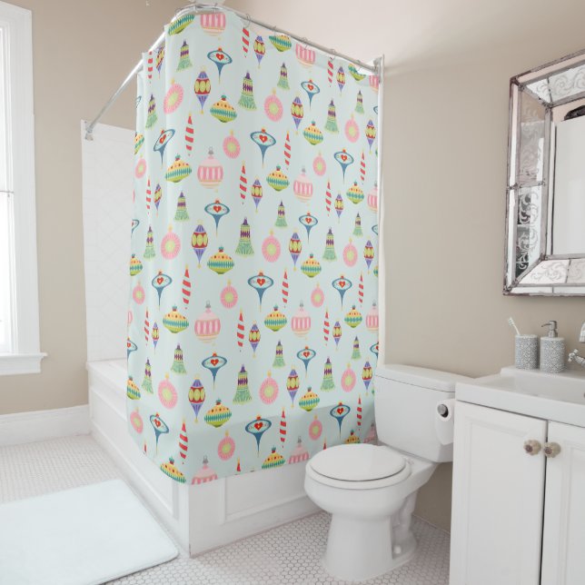 Retro Christmas  Ornaments | Mid Century Modern  Shower Curtain (In Situ)