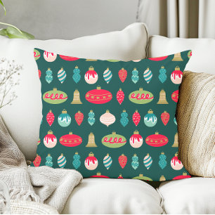Retro Christmas Ornaments Midcentury Modern Colour Cushion