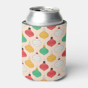 Retro Christmas Ornaments Pattern Can Cooler